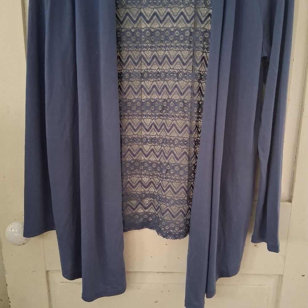 Jacqueline de Yong JDY Cornflower Blue Lace Open-Front Cardigan - Picture 3 of 16